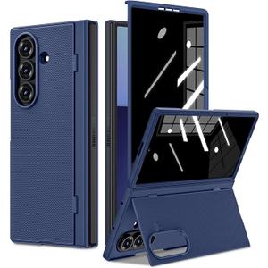 Ruky for Galaxy Z Fold 7 Case with Stand, with Front Privacy Screen Protector & Hidden Kickstand, Support Wireless Charging Slim Hard Shockproof Protective Phone Case for Samsung Galaxy Z Fold 7, Blue