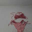 SHENHE Women's Halter String Bikini Set 2 Piece Triangle Tie Side Appliques Flower Swimsuit (Medium, Pink)