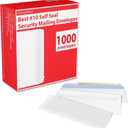 #10 Envelopes Letter Size Self Seal | 1,000 Business Mailing Security Peel and Sealing Envelope | 100% Tinted | no 10 White Windowless Legal Regular Plain Envelops Pack | 4-1/8 x 9-1/2 Inches | 24 LB