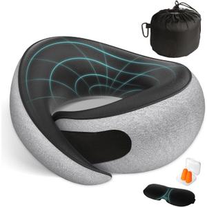 Travel Neck Pillows for Airplanes - 360 Ergonomic Memory Foam Travel Pillow - Relief Neck Pain with Breathable Support for Long Flights, Car, Train & Office Use - Adults & Kids (Dark Gray)