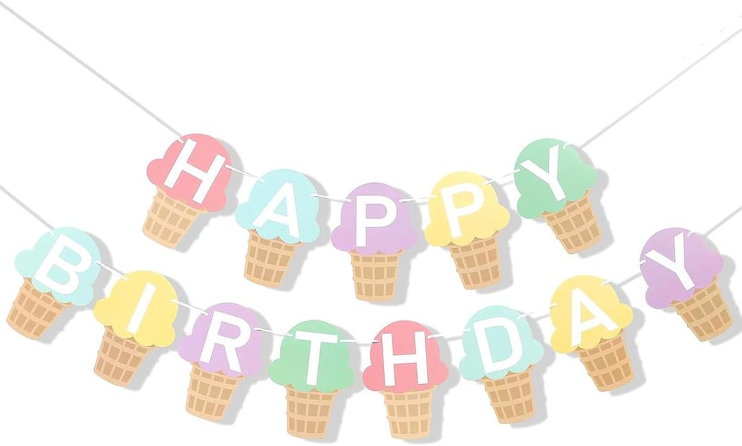 Ice Cream Birthday Banner Ice Cream Birthday Party Decoration for Cool Summer Baby Shower Supplies