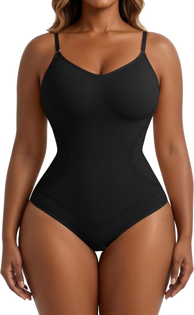 Xcutting Women's Shapewear Bodysuit Seamless Body Shaper Smooths Waist Shaping Everyday Jumpsuit Tummy Control Thong or Brief, S