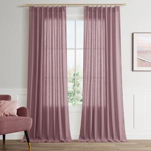 Ash Rose Pinch Pleated Linen Curtains 96 Inch Length 2 Panels for Living Room Bedroom Semi Sheer Window Curtain Boho Neutral Back Tab Pinch Pleat Drape with Hooks 40x96