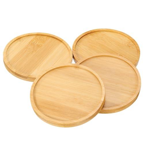 uxcell 4PCS Mosaic Bamboo Coasters, 4.3 Inch Blank Base Trays, Round Drinking Cup Coaster, Wooden Drink Coasters for Coffee Table Dining Table Protection, Brown