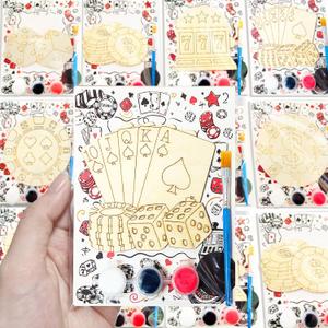 Pre-Packed Casino Party Favors: 12 PCS Casino Themed Party Favors Wooden Painting Craft Kits with Cards - Casino Night Party Decorations Stuffers Gifts Supplies for Kids Adults