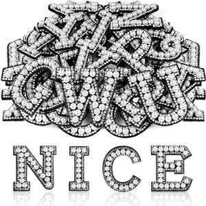 ASTARON 52 Pcs Self Adhesive Letter Patches Pearl Rhinestone Letter Stickers, Glitter Rhinestone Letters A-Z Embroidered Applique Patches Alphabet Cloth Patch for Clothes, Bags, Hat, Phone Case, DIY (1.8 inches)