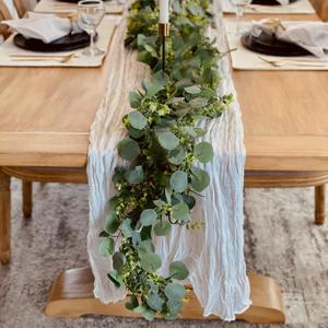 CQURE 2 Pack 5.9ft Eucalyptus Garland, Artificial Greenery Garland Fake Silver Dollar Eucalyptus Leaves Spring Wreath Vines for Wedding Table Party Mantle Bedroom Wall Room Decor