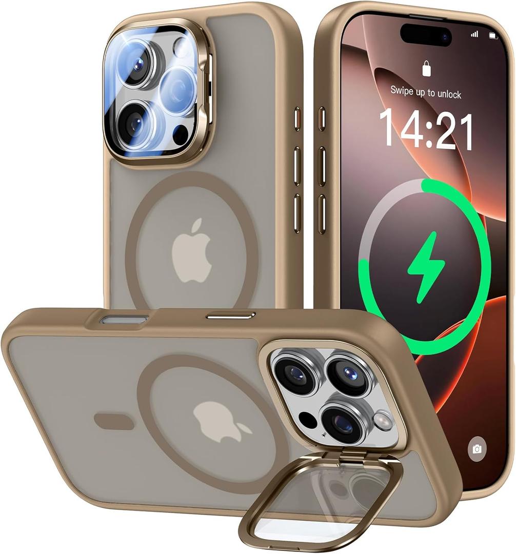 VOFATA [Upgraded] for iPhone 16 Pro Max Case with Camera Cover Stand [Fit for MagSafe][9H Camera Lens Protector] Mil-Grade Protection Translucent Magnetic iPhone 16 Pro Max Phone Case, Rose Gold
