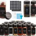 36 Pcs Spice Jars with Label- Glass Spice Jars with Black Metal Caps,Shaker Lids, Funnel, Chalk Pen, Brush,Cleaning Cloth 4oz Seasoning Containers Bottles for Spice Rack, Cabinet, Drawer