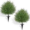 Artificial Topiary Ball Trees, Set of 2 Norfolk Pine UV Resistant Fake Shrubs Bushes Evergreen Tree with Ground Spike, 24" Artificial Plants for Outdoor Front Porch Planters Pot Fillers Spring Decor