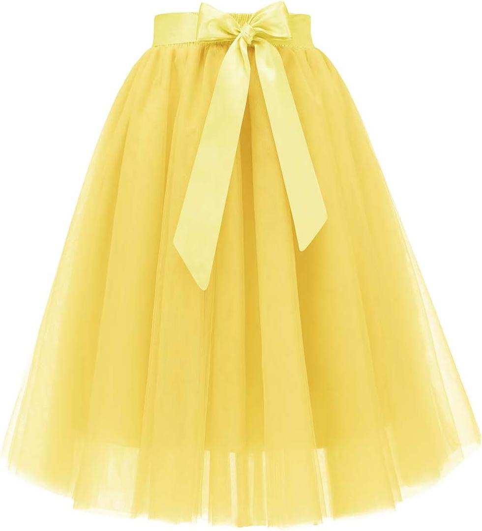 Bridesmay Women's Tulle Skirt Knee Length 6-Layered Wedding Party Homecoming Prom Dress (Medium, Yellow)