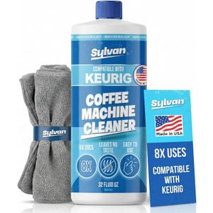 Sylvan Hills Descaling Solution Compatible with Keurig | Free Cleaning Cloth | 12 Month Supply | Made in the USA | Descaler for all Keurig Machines | 32 Oz | Coffee Machine Cleaner for Coffee Makers