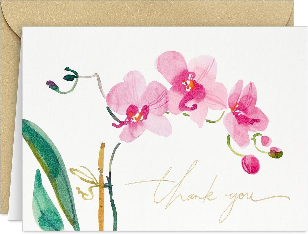 Hallmark Pink Orchid Thank You Notes (20 Blank Cards with Envelopes) for Bridal Shower, Baby Shower, Wedding, Birthday