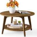 VASAGLE Round Coffee Table, 2-Tier Center Table with Storage, Tapered Legs, 31.5"Dia. x 17.7"H