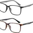 BLUEMOKY Blue Light Reading Glasses for Men 2 PACK, Readers for Men, Square Frame Computer Glasses,Anti Eyestrain(0.00)