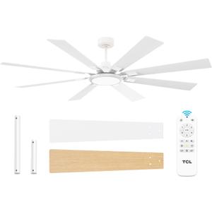 TCL Ceiling Fans with Lights and Remote: 8 Blades, Quiet Reversible DC Motor, Dimmable Super Bright LED, Noiseless Large Modern Fan for Room, Outdoor, Commercial and Industrial Use (White, 62 Inch)