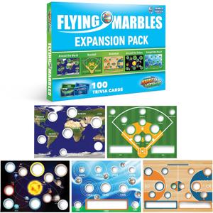 Marble Genius Flying Marbles Expansion Pack - 5 Boards + 100 Trivia Cards Set, Experience The Thrill of Racing, Includes an App with Additional Challenges That is Perfect for Kids, Teens, and Adults