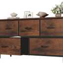 OLIXIS 5 Drawer Dresser for Bedroom, Closet Chest Organizer Furniture, TV Stand for Living Room Hallway, Wide Fabric Storage Tower with Wooden Top and Metal Frame, Brown