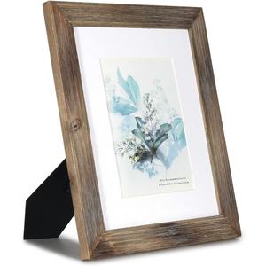 KAIWIN 100% Solid Wood Brown 8x10 Picture Frame 1 Pack - Display Picture 5x7 with Mat, HD Glass Inside, Rustic Wooden Photo Frames for Table Top and Wall Mounting