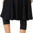 ANIVIVO 24" Long Knee Length Skirted Leggings for Women,Modest Athletic Skirt with Leggings Pleated Workout Skirt Zipper Pockets(Black,S)
