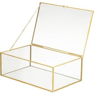 13” Glass Jewelry Box Gold Card Box with Hinged Lid, Gold Keepsake Box for Storage Wedding Card, Trinkets, Photo and More, Cute Glass Box for Women and Girl,Vintage, Size: X-Large