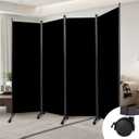 Room Divider (4 Panel) Wall Divider for Room Separation, 88 inch Wide Portable Privacy Screens W/Wheels, Metal Frame Freestanding Room Separators 5.6FT Room Partitions and Dividers (Black)