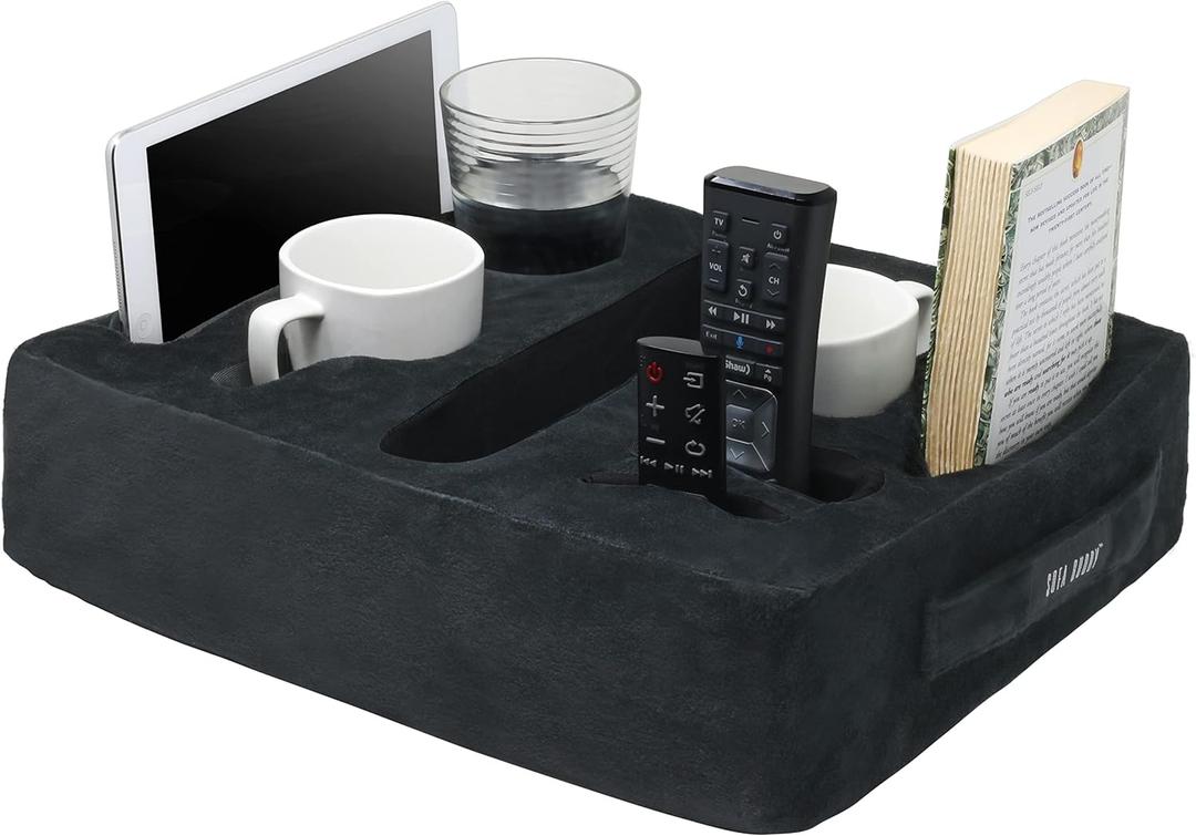 Convenient Couch Cup Holder, Couch Caddy, Sofa Cup Holder. The Perfect Couch Accessory (Sqaure-Fabric-BD-BLACK)