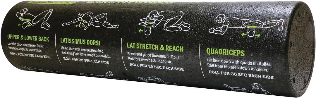 GoFit Dense Foam Massage Roller - with 12 Printed Exercises, GF-GDRL,Black