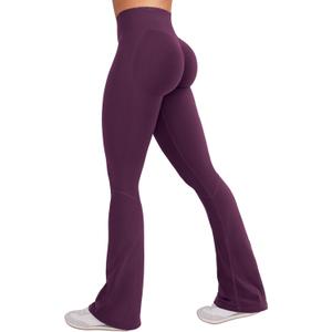 VOYJOY Women Mini Flared Leggings Hidden Scrunch Gym Pants Impact Seamless Workout Butt Lift Compression Flare Bootcut (Small, Black Cherry)