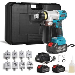 Electric Hydraulic Cable Lug Crimping Tool 6 Ton Hydraulic Electrical Wire Terminal Cable Lugs Crimper Rechargeable Crimping Tool Kits with 8 Dies, 12 AWG to 2/0 AWG Electric Hydraulic Cable Lug Crimping Tool 6 Ton Hydraulic Electrical Wire Terminal Cable Lugs Crimper Rechargeable Crimping Tool Kits with 8 Dies, 12 AWG to 2/0 AWG