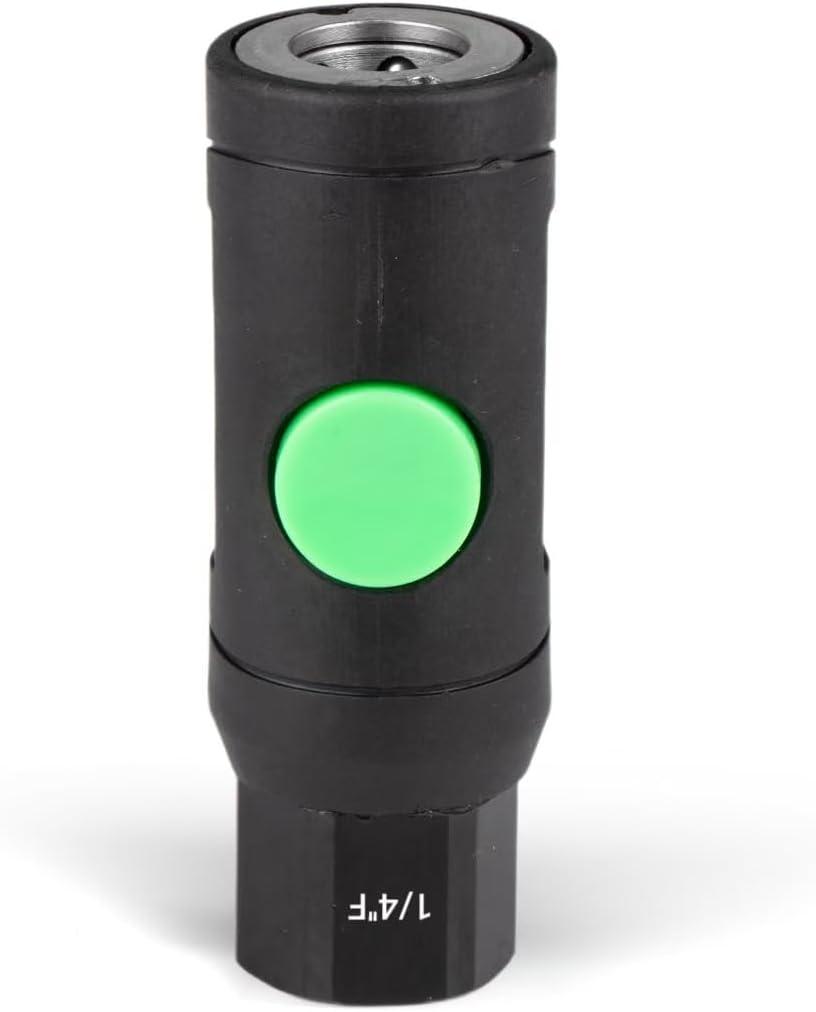 3/8 Inch Body Safety Couplers Industrial Style Air Plug, High Flow 3/8'' Air Coupler with 1/4'' Inch NPT Threads Quick-Disconnect, Industrial Air Coupler, With One Adapters and Plug