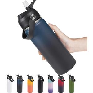 18oz Insulated Stainless Steel Water Bottle, Wide Mouth Double Wall Vacuum, Silicone Straw, Sweat & Leak Proof, BPA Free Insulated Water Flask for Travel, Keep Cold 24h Hot 12h, Blue