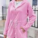 Fisoew Women's Zip Up Hoodie Sweatshirts Oversized Long Sleeve Casual Drawstring Waist Side Slit Tunic Tops (Pink)