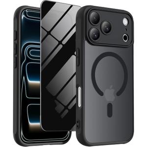 Magnetic for iPhone 17 Pro Max Case Matte with Privacy Screen Protector Compatible with Magsafe Charger, Translucent Matte Phone Case for iPhone 17Pro Max 6.9 inch (Black)
