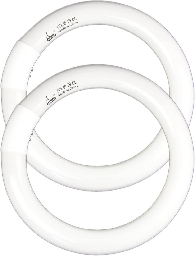 FC9T9 9 inch Circline Light Bulbs T9 30W, FCL30 Circular Fluorescent Lamp Round 30 Watts Bulb Replacement for Ceiling Fan Fixture, Daylight DL 6500K, G10q 4 Pin Base, 2 Pack