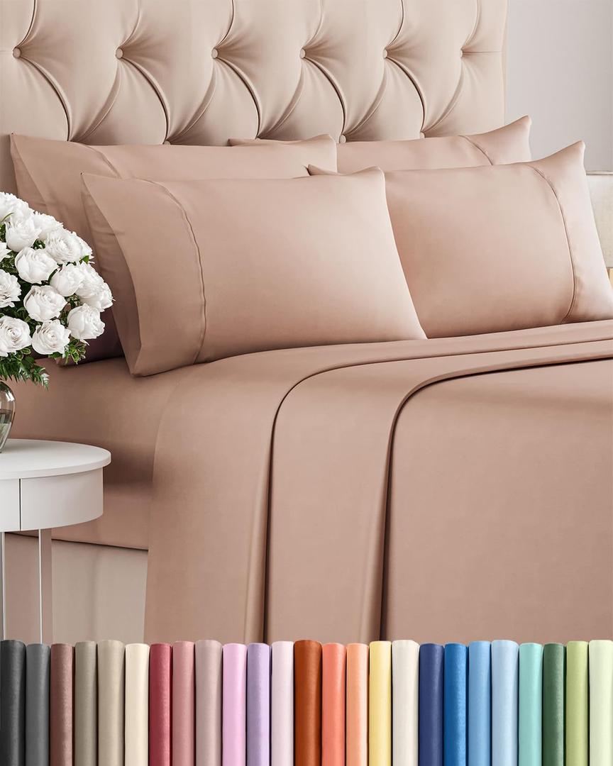 Queen 6 Piece Sheet Set - Comfy Breathable & Cooling - Ultra Soft Hotel Luxury Bedding Set w/ 8-16 Inch Deep Pockets - 1 Flat & 1 Fitted Sheet & 4 Pillowcases - Cozy, Wrinkle Free & Easy Care - Mauve