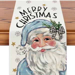 2 x Artscope Merry Christmas Santa Claus Table Runner, Xmas Winter Snowflakes Holiday Kitchen Dining Table Decoration for Christmas Home Party Decor 13x36 Inch-Blue