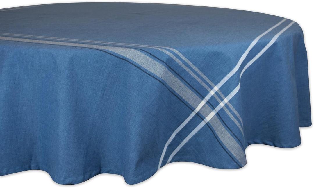 DII French Stripe Dining Table Collection Farmhouse Style Tablecloth, 70 Inches Round, Blue Chambray