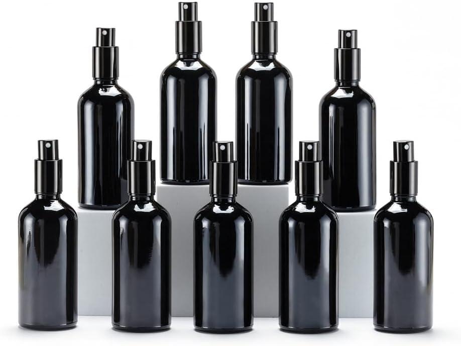 YIZHAO Black Glass Spray Bottles 4oz, with Small Fine Mist Spray, Metal Cap, Refillable for Essential Oil,Travel,Cleaning,Perfume,Aromatherapy,Makeup  9 Pcs