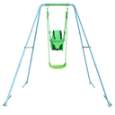 2-in-1 Toddler Swing Set with Metal Stand, Safety Belt & 4 Anchors - A-Frame Swing for Kids 6 Months+ (Blue, Indoor/Outdoor Backyard Playground)