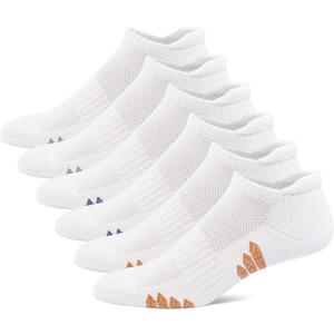 u&i socks Men's Performance Cushion Cotton Low Cut Ankle Athletic Socks with Tab, White (6-Pack)