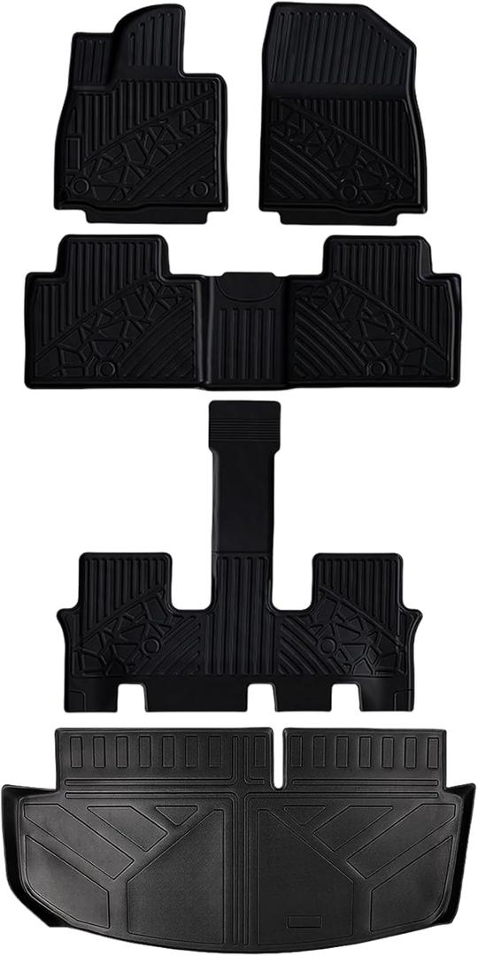 Tesson Floor Mats Trunk Mat for 2026 Hyundai Palisade 7 Seat Gasoline, All Weather Protection Accessories Custom Full Set Liners Include 1st 2nd 3rd Row TPE Winter Slush Car Liner Black
