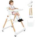 Baby High Chair for Toddler, Foldable High Chair for Dining Table Highchair with 5 Point Harness Seat Removable Adjustable Tray Portable Baby Dinning Chair with Lockable Wheels Easy to Clean Surface