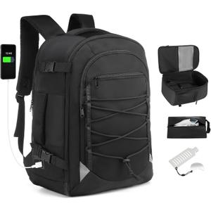 2 x Carry on Travel Backpack, Flight Approved Personal Item Bag for Men Women, Door Lock, USB A/C Port, Shoe Bag, Fits 16" Laptop, Black