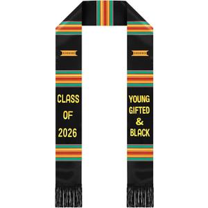 Geyoga Graduation Stole Kente Stole Black Authentic African Art 72" x 4.8" for Adult College Unisex Grads Celebrate
