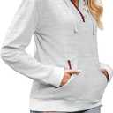 Half Hidden Women's Hoodies Fall Fashion Outfits Casual Long Sleeve Hooded Sweatshirt Button Collar Fall Drawstring Sweatshirt Pullover White Large