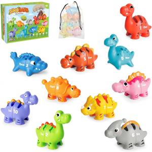 20 PCS Dinosaur Number Learning Toys for Toddlers Kids 3-5, 10 Different Dinosaur Figures, Double Sided Number Matching Game, Preschool Activities Montessori Fine Motor Toys for Toddlers Kids