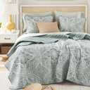 Comfort Spaces Boho Quilt Set King Reversible Vermicelli Quilting King Size Bed, All Season, Lightweight, Coverlet Winter Layer Bedding, Shams, Gloria, King Green 3 Piece