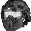 Airsoft Helmet and Mask, Full Face Mask with Detachable Goggles, Paintball Black Helmet with NVG Mount and Side Rail, Military Tactical Gear (22.6 - 24.2 in, 4MICH-DH-Clear)