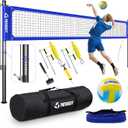Portable Professional Outdoor Volleyball Net Set with Adjustable Height Aluminum Poles, Winch System, Volleyball with Pump and Carrying Bag for Backyard Beach (Deep Blue)
